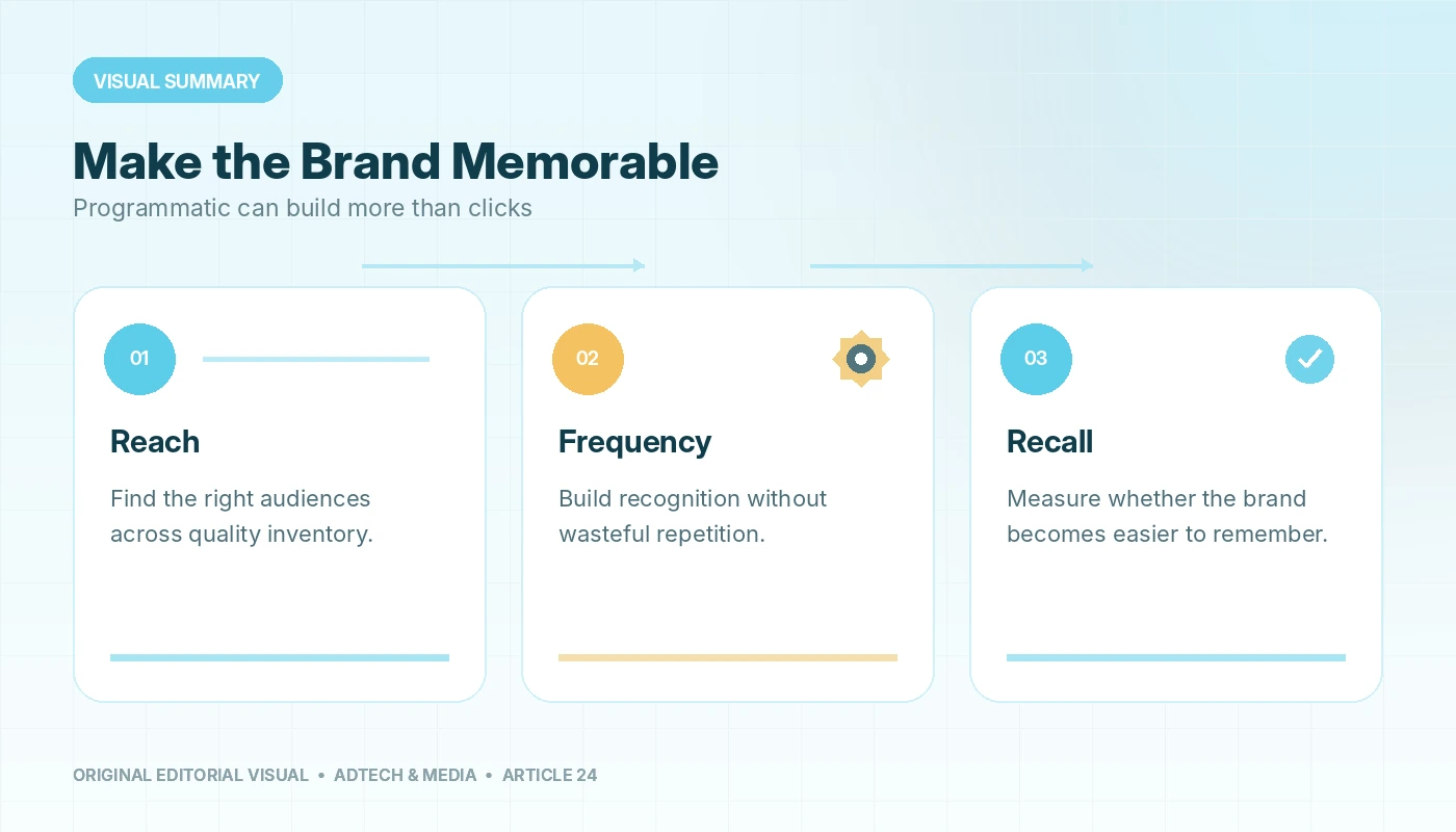 Visual summary of Building Brand Awareness Using Programmatic, connecting reach, frequency, recall.