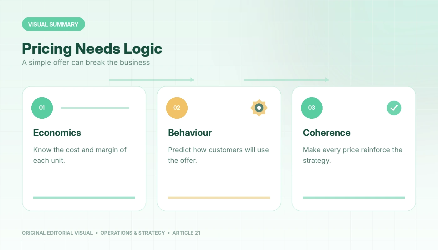 Visual summary of Not a Good Business Strategy: The Story of 1 Melon for 3 and 3 Melons for 10, connecting economics, behaviour, coherence.