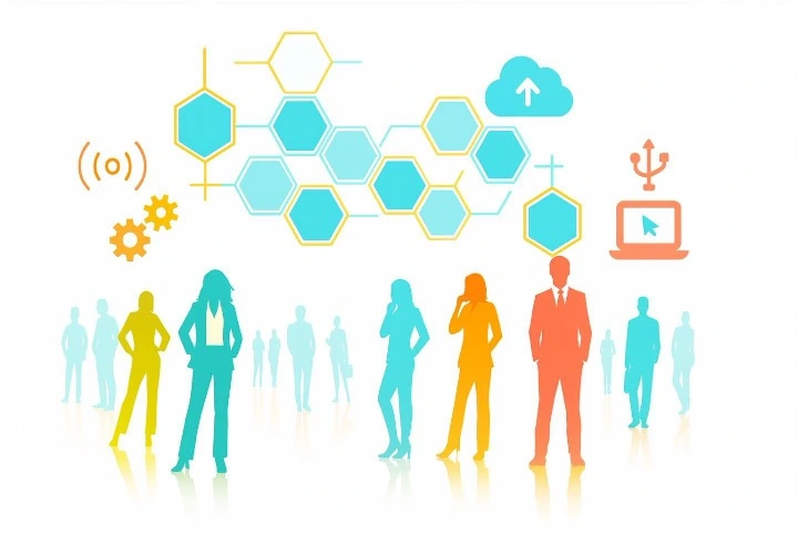 Illustration of a connected, technology-enabled workforce.