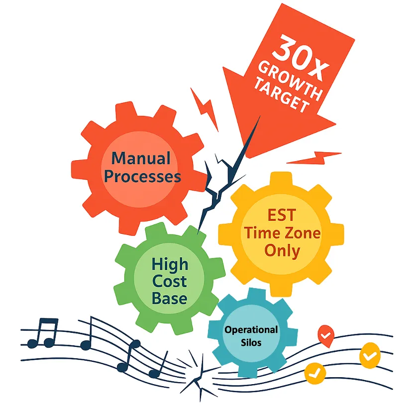 Figure 1: The Pre-Transformation Challenge – An outdated operational model under immense pressure from ambitious growth targets.