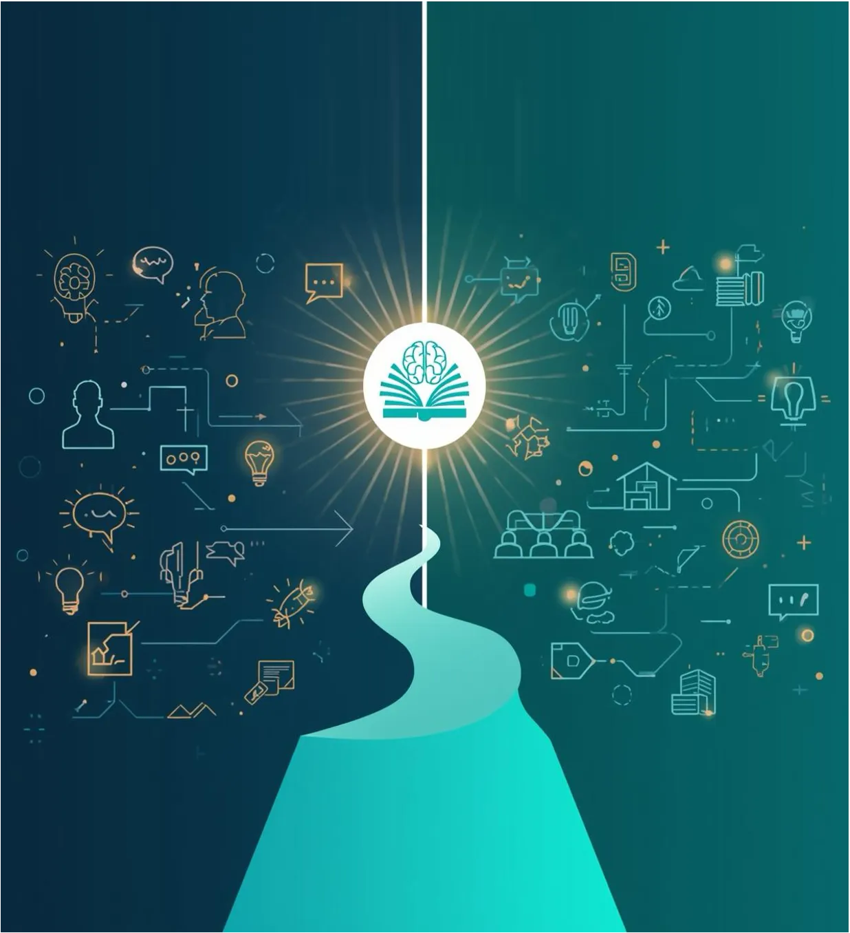 Illustration of a journey from individual knowledge to organizational intelligence.