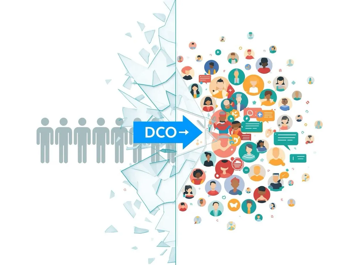Illustration of dynamic creative optimization turning one generic audience into many personalized segments.