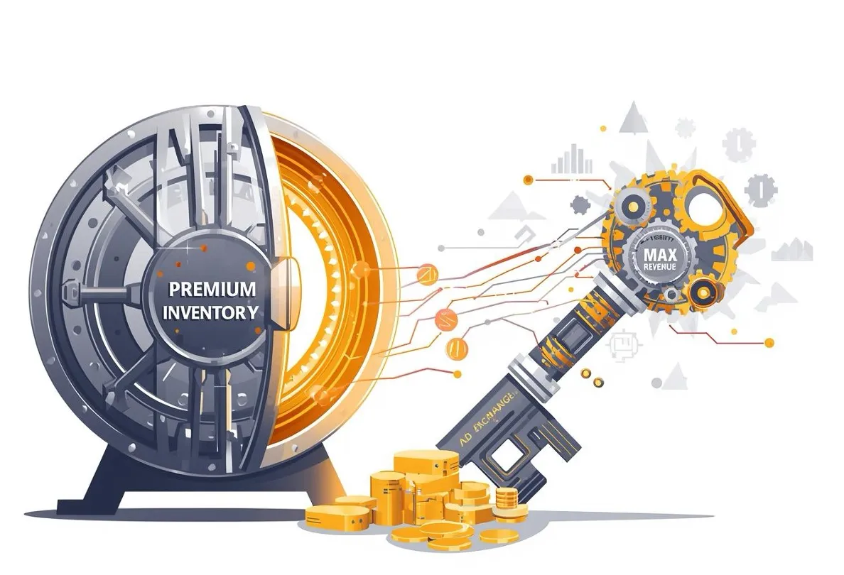 Illustration of a key unlocking premium advertising inventory and revenue.