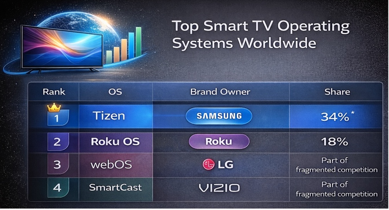 Top smart TV operating systems worldwide